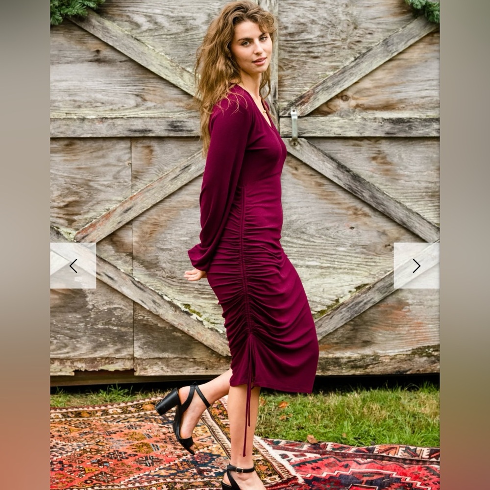 ABLE Addie Ruched Dress (M) Dark Cherry EUC